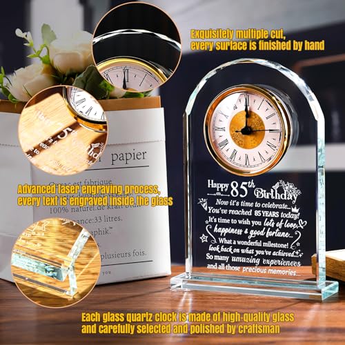 85th Birthday Glass Quartz Clock Keepsake Gift for Him or Her