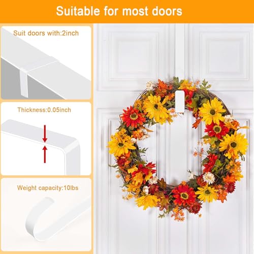 15 Inch Over the Door Wreath Hanger - Heavy Duty Metal Door Hook (White)