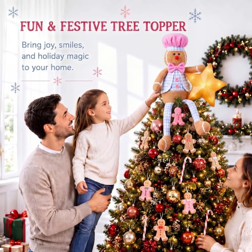 Gingerbread Man Christmas Tree Topper Plush Doll 19 Inch Holiday Decor