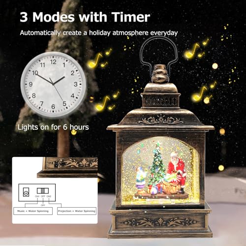 Marsyu Santa Kids Christmas Snow Globe Lantern with Music & Star Projection - Battery/USB Powered, 6H Timer, Indoor Holiday Decor