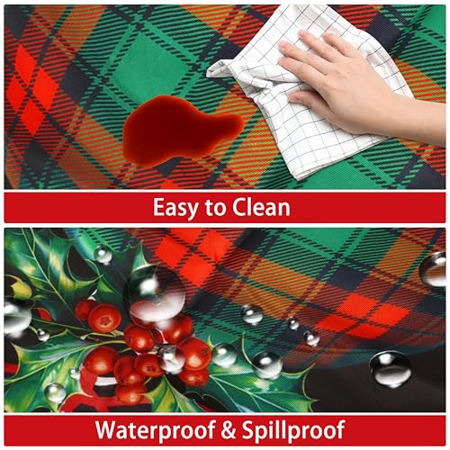 Casuru Black Round Fitted Christmas Tablecloth 44 Inch Waterproof Holiday Decor
