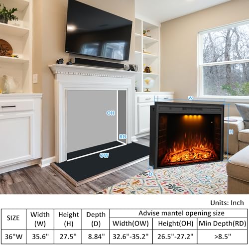 36-Inch Electric Fireplace Wall Insert with Remote Control and Crackling Sound