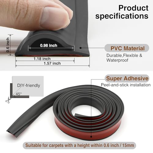 Carpet Edge Trim Binding, 20Ft Self-Adhesive Rug Transition Strip for Floors