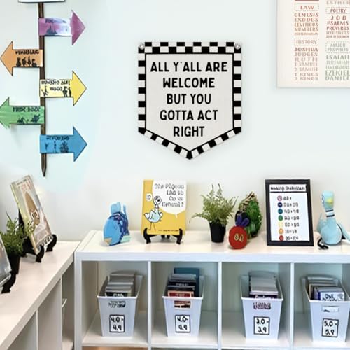Checkered Welcome Banner Wall Sign - Linen Classroom and Bedroom Decor