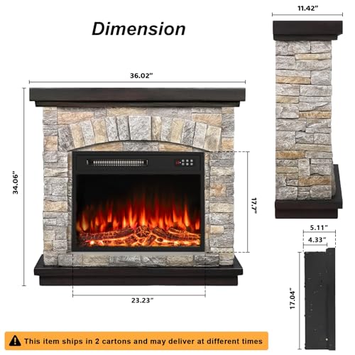 36-Inch Electric Fireplace with Mantel and Faux Stone Finish Gray
