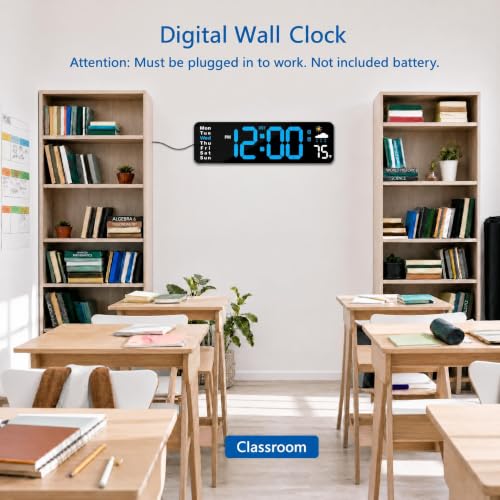 11-Inch LED Digital Wall Clock with Remote, Large Display Alarm & Temp