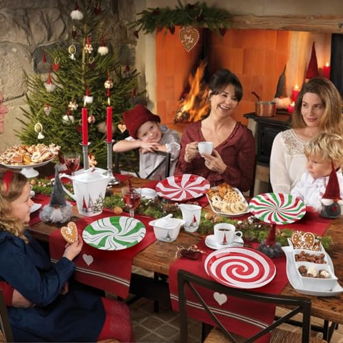 100 Pack Christmas Candy Paper Plates - 9 Inch Disposable Holiday Dinnerware, Red & Green