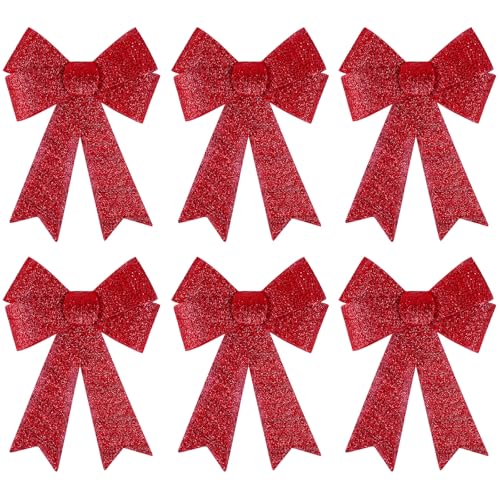 MCEAST Red Christmas Wreath Bow Set, 6 Pack 9x12 Inch Holiday Decorations