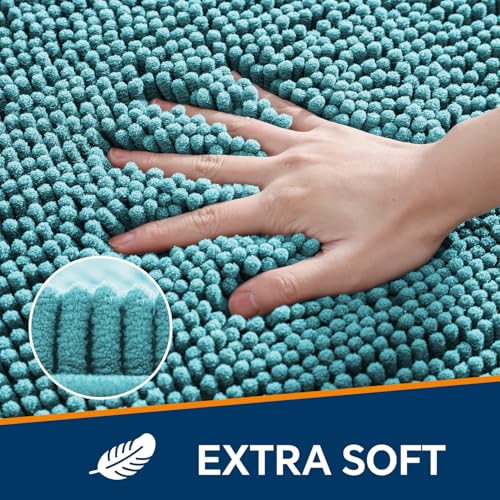 Kildoss Aqua Chenille Bathroom Rug 17"x24" - Plush Non-Slip Bath Mat