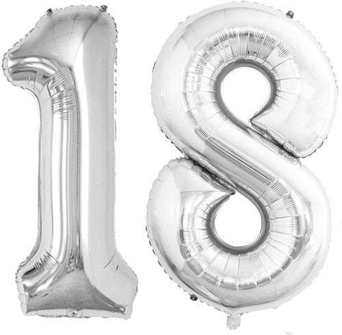 GOER Jumbo 42-Inch Number 18 Balloons - Sweet 18 Birthday Party Decorations | Silver Foil Helium