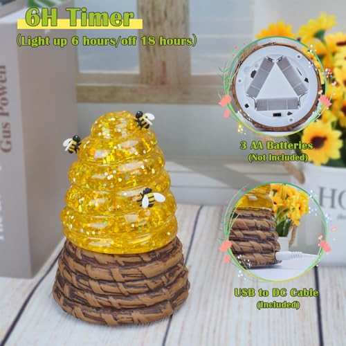 Honey Bee Snow Globe with Timer - Lighted Spring Tabletop Decor