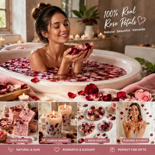 Natural Dried Red Rose Petals 150g - Biodegradable Wedding Confetti & Spa