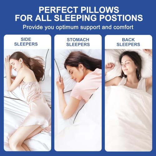 Queen Size Set of 2 Soft Gusseted Bed Pillows - Fluffy 7D Down Alternative for Side, Back & Stomach Sleepers