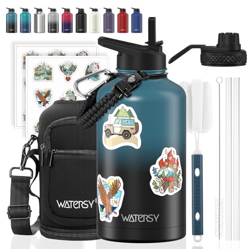64 oz Insulated Water Bottle Half Gallon Stainless Steel Jug with Straw Lid