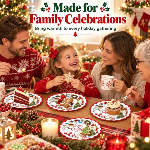 Christmas Snowman & Snowflake Paper Plates - 50 Count, 7 Inch Holiday Dessert Plates (Christmas)