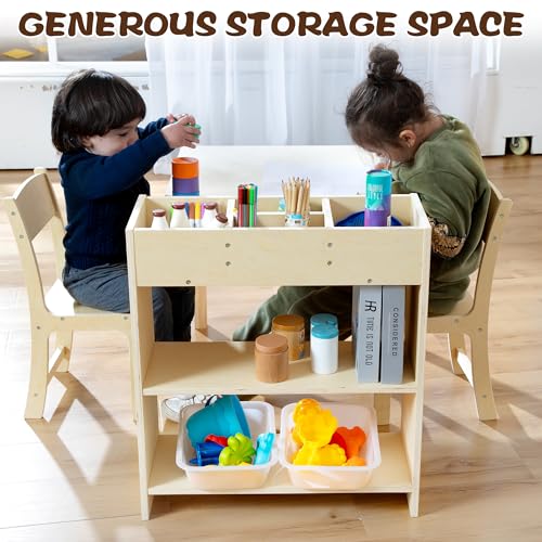Kids Wooden Activity Table and Chair Set with Storage for Arts and Crafts