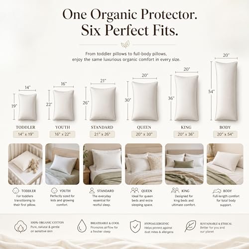 Organic Cotton Pillow Protectors - Set of 2, King Size Zippered Case