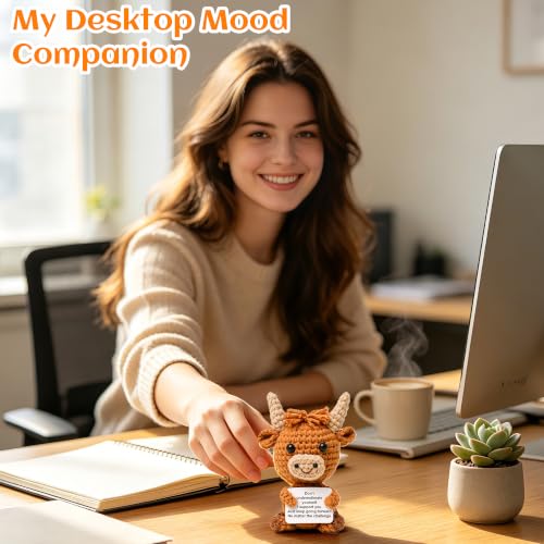 Handmade Highland Cow Crochet Plush with Positive Affirmation Card