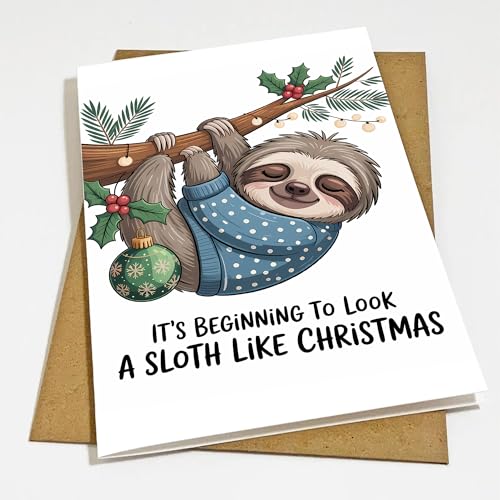 Podagree Christmas12 Funny Sloth Holiday Card – Greeting Card for Christmas, Holiday & Special Occasions