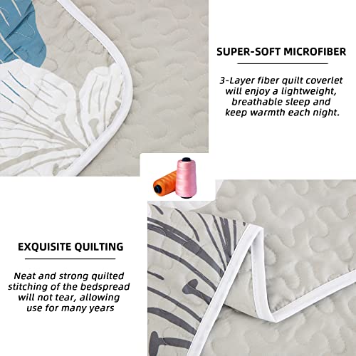 California King Floral Quilt Set - 3-Piece Blue Boho Bedspread