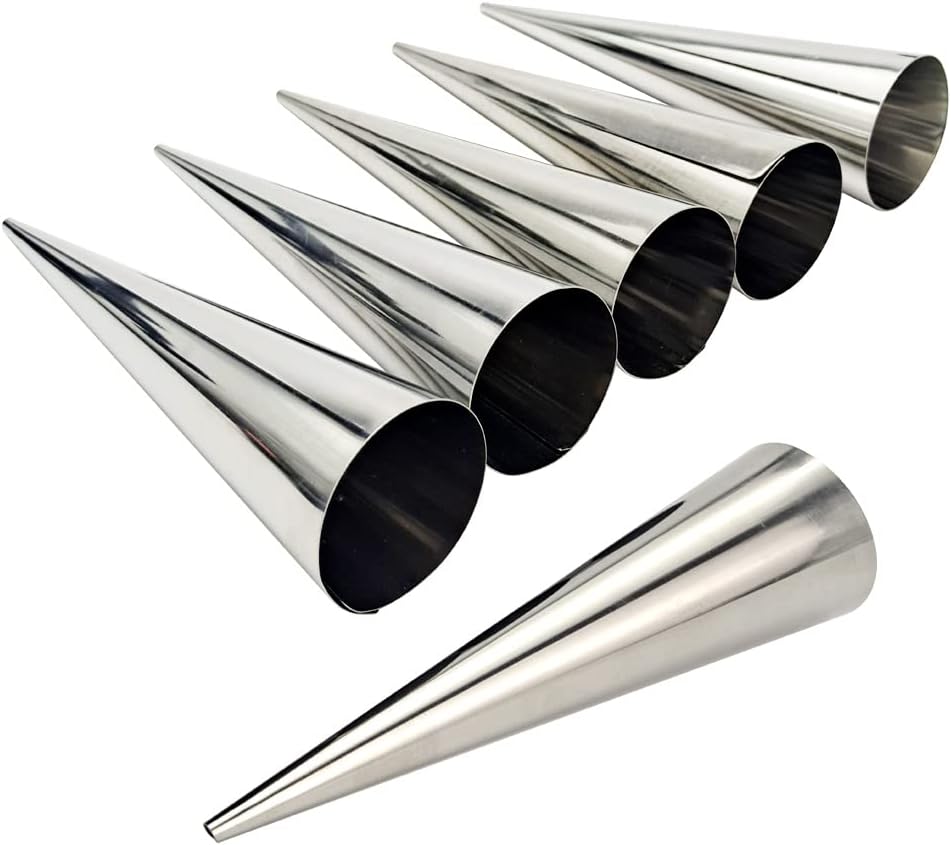 Skiennix Baking Cones - 6Pcs Stainless Steel Spiral Croissant Tubes | 5.5 Inch Pastry Molds