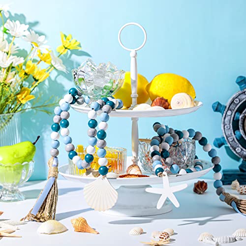 Coastal Wood Bead Garland with Shell Tassels, 2-Piece Set