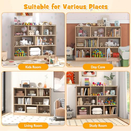 8-Section Kids Toy Storage Organizer - 3-Tier Wooden Classroom Bookshelf
