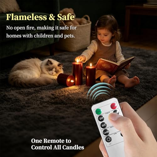 RosMank 3-Piece LED Candles Set with 10-Key Remote, Flameless Real Wax, Red