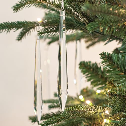 KI Store 6pcs Clear Glass Crystal Icicles for Christmas Tree Decorations Hanging Crystal Icicle Prism Pendants Ornaments