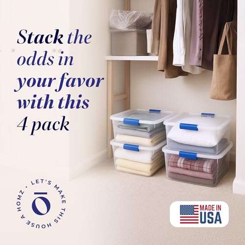 Clear Plastic Storage Bins with Latching Lids 15.5 Qt 4 Pack