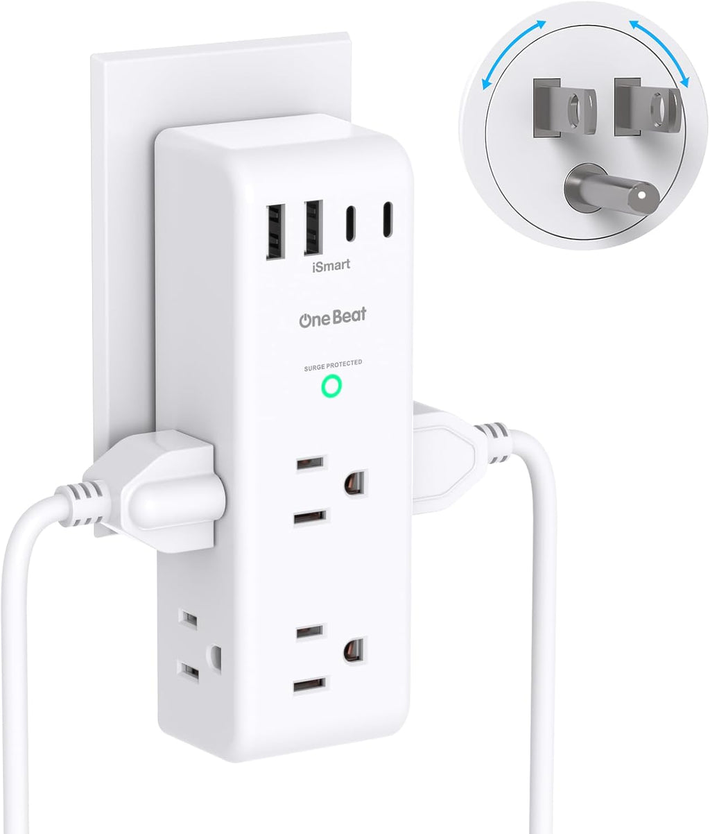 Surge Protector by [Brand Name] - 6 AC Outlet Extender with 4 USB Ports & Rotating Plug | 1800J Power Strip for Home & Office