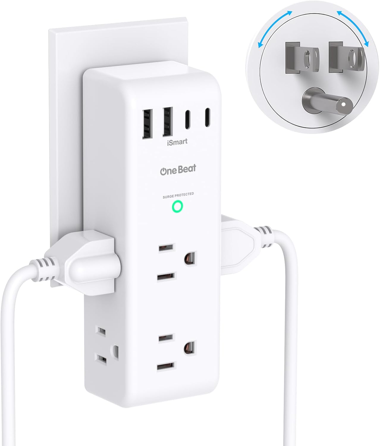 Surge Protector by [Brand Name] - 6 AC Outlet Extender with 4 USB Ports & Rotating Plug | 1800J Power Strip for Home & Office