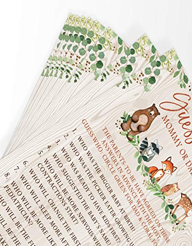 Woodland Forest Animal Baby Shower Guess Who Game Cards, 50 Pack