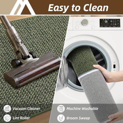 Half Moon Kitchen Rug Set, 2-Piece Non-Slip Washable Sink Mat, Green