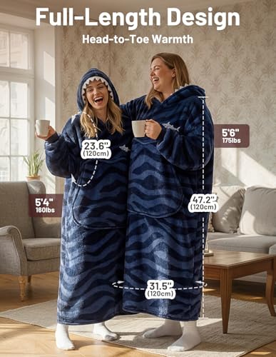 Wearable Blanket Hoodie with Giant Pocket & Phone Pouch - Cozy Flannel