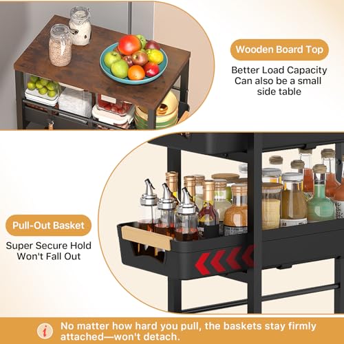 5-Tier Slim Storage Cart with Wheels & Wooden Top, Narrow Utility Cart