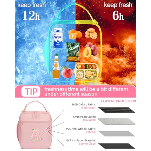Kids Initial Insulated Lunch Bag - Reusable Leak-Proof Lunch Box for Girls