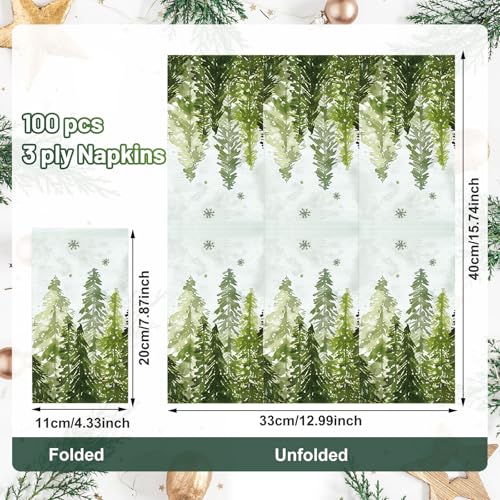Christmas Disposable Paper Napkins 3-Ply Watercolor Cedar Snowflake 100 pcs
