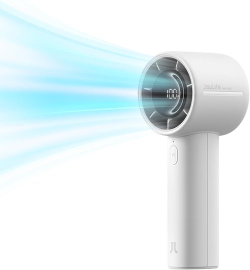 JISULIFE Handheld Turbo Fan - 5000mAh Rechargeable Portable Fan | 28 Hours Runtime, 5 Speed, Gray