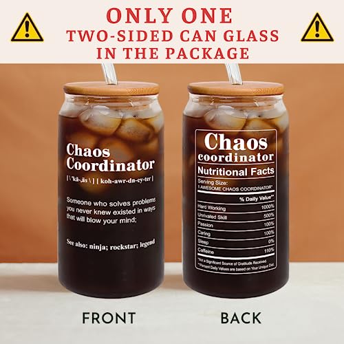 Chaos Coordinator 16oz Can Glass Tumbler - Boss Coworker Appreciation Gift