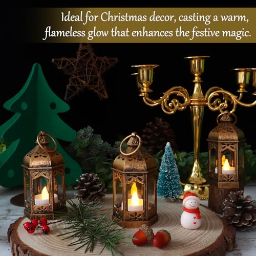Mini LED Lanterns - 8 Pcs Vintage Brown Hanging Candle Lights