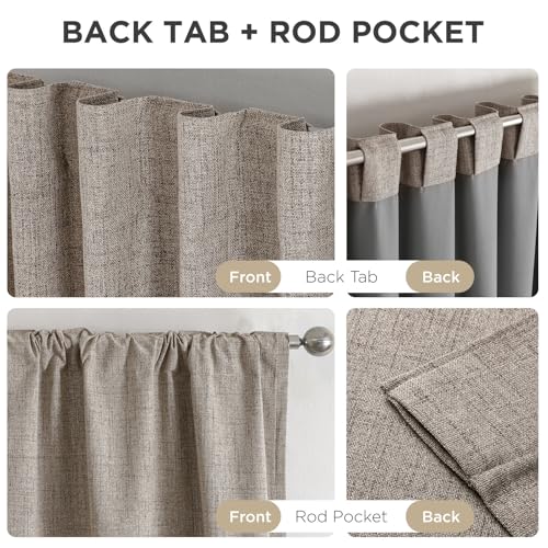 100% Blackout Linen Curtains - Thermal Insulated 84" Window Drapes, Set of 2