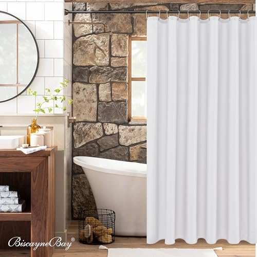 Biscaynebay White Fabric Shower Curtain Liner 72x72 Inch - Hotel Quality, Waterproof, Rustproof Grommets