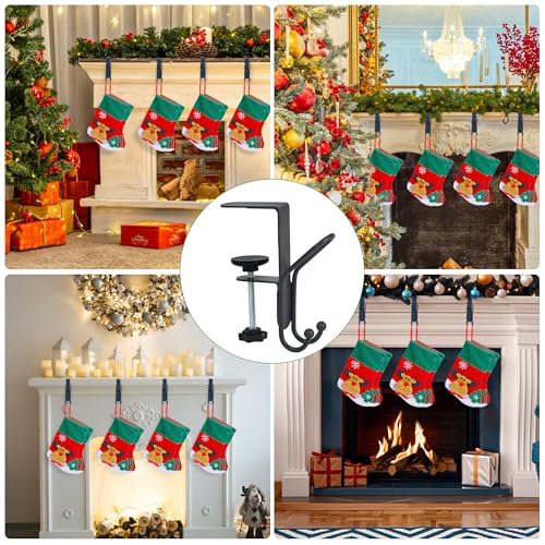 Muximud 3-Pack Black Christmas Stocking Holders for Fireplace Mantle 2-in-1 Hooks