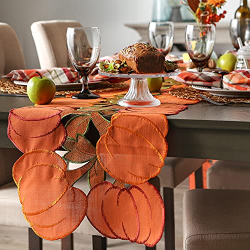 DII Fall Table Decorations Indoor D?cor, Thanksgiving, Table Runner, 14x108, Embroidered Cut Work Pumpkins