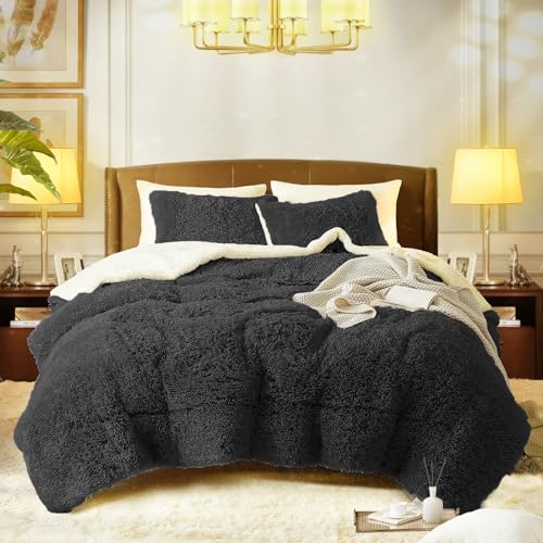 King Size Luxury Faux Fur Comforter Set - 3 Piece Soft Bedding