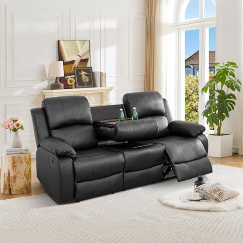 3-Piece Bonded Leather Reclining Sofa Set with Storage Console & Cup Holders
