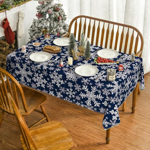 Horaldaily Christmas Tablecloth 60 x 120 Inch Rectangular Blue Snow Decor