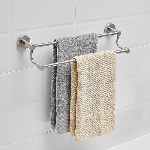Adjustable Double Towel Bar, 16-26 Inch Wall Mounted Stainless Steel Rack