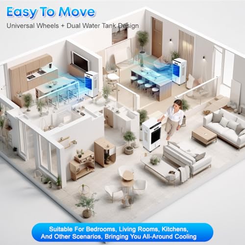 Portable Evaporative Air Cooler 3-in-1 Fan with Remote and Ice Boxes